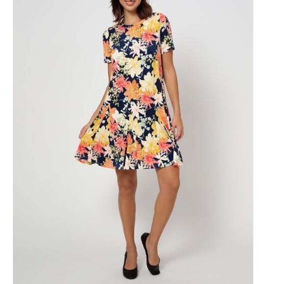 LEOTA Serenity Floral Print Dress in Ginko Maritime Blue - NWT - Picture 1 of 4